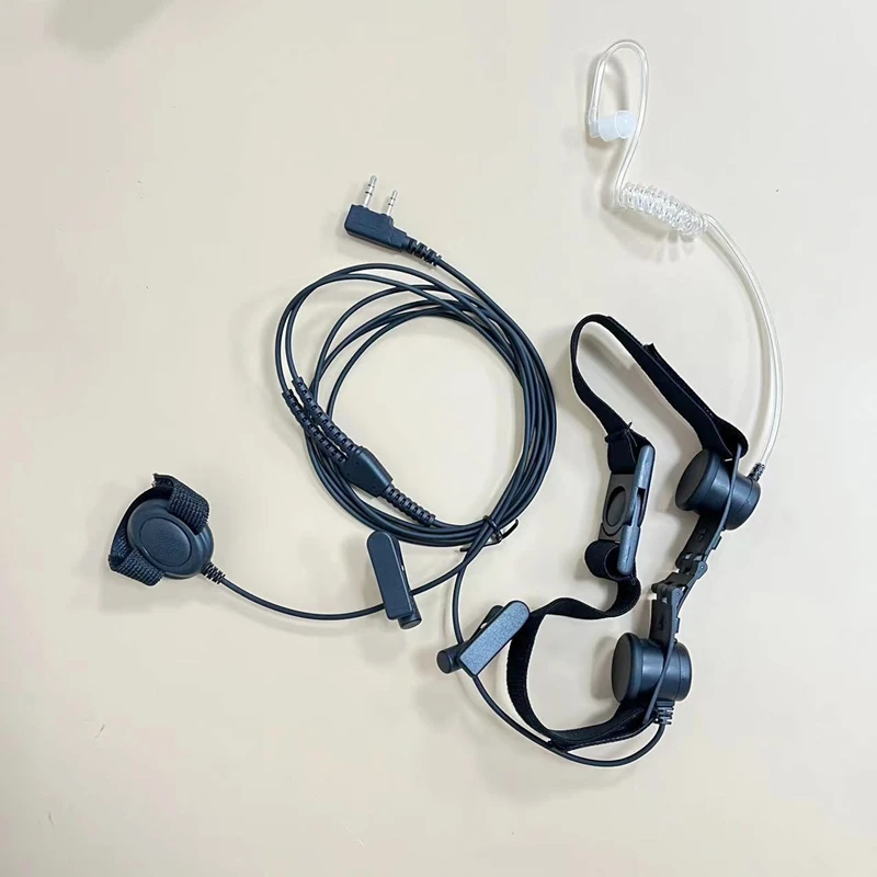 Heavy Duty Throat Mic Covert Acoustic Tube with Finger PTT Microphone Fits for 2 PIN Kenwood HYT Wouxun Puxing Quansheng radios