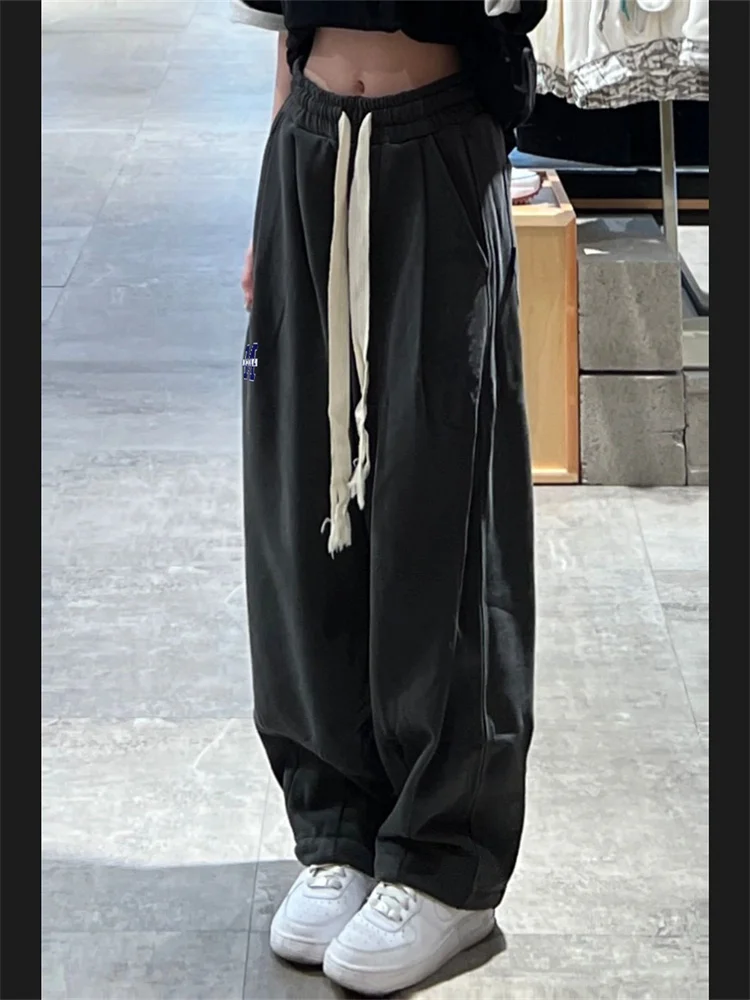

QWEEK Hip Hop Harajuku Gray Joggers Sweatpants Women Oversized Korean Fashion Wide Leg Basic Sports Pants Kpop Track Trousers