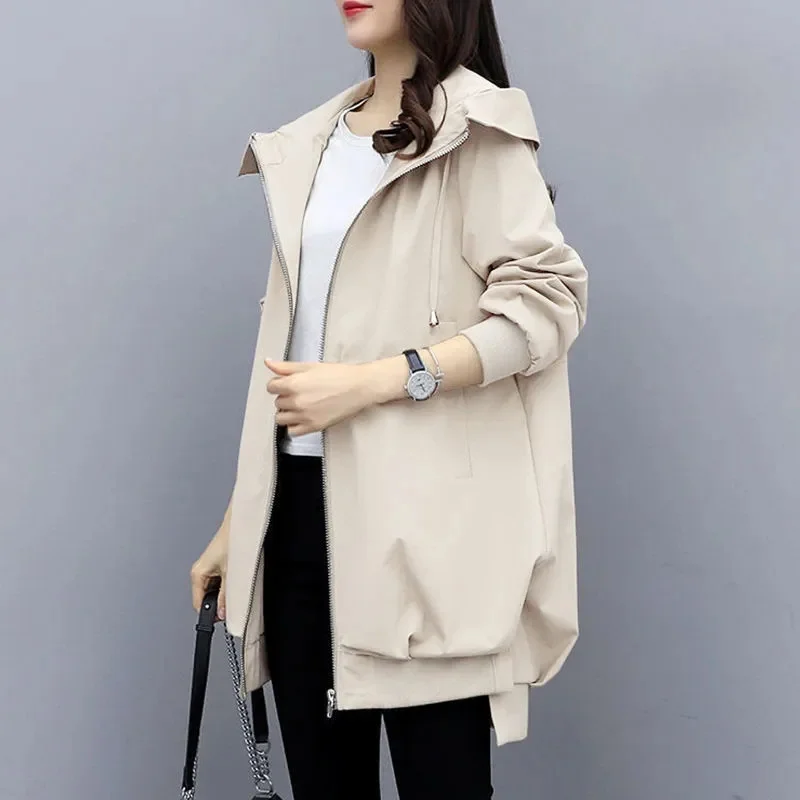 

There Are Lining Female 2022 New Windbreaker Women's Mid-Length Small Hooded Spring Autumn Coat
