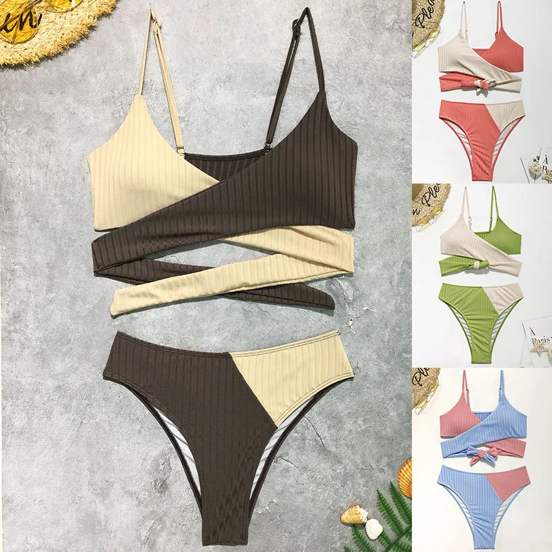 

2020 Women's Y2k Style Sexy And Fresh Swimsuit Bikini Striped Split Swimsuit Women's New Fashion Bikini