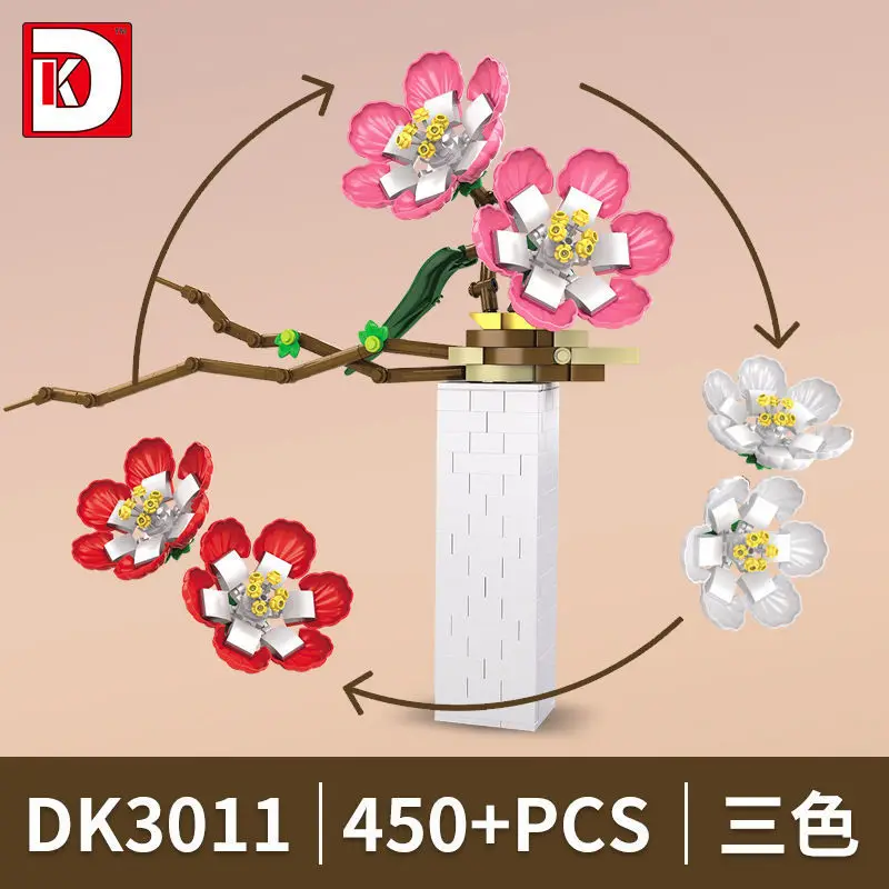 

Dk3011 Winter Snow Plum Blossom Bouquet Flower Model Assembling Small Particles Building Blocks Toy Creative DIY Valentine's Day