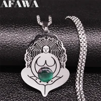 afawa forest goddess stainless steel chain necklace for women silver color statement necklace jewelry cadenas mujer n3323s02
