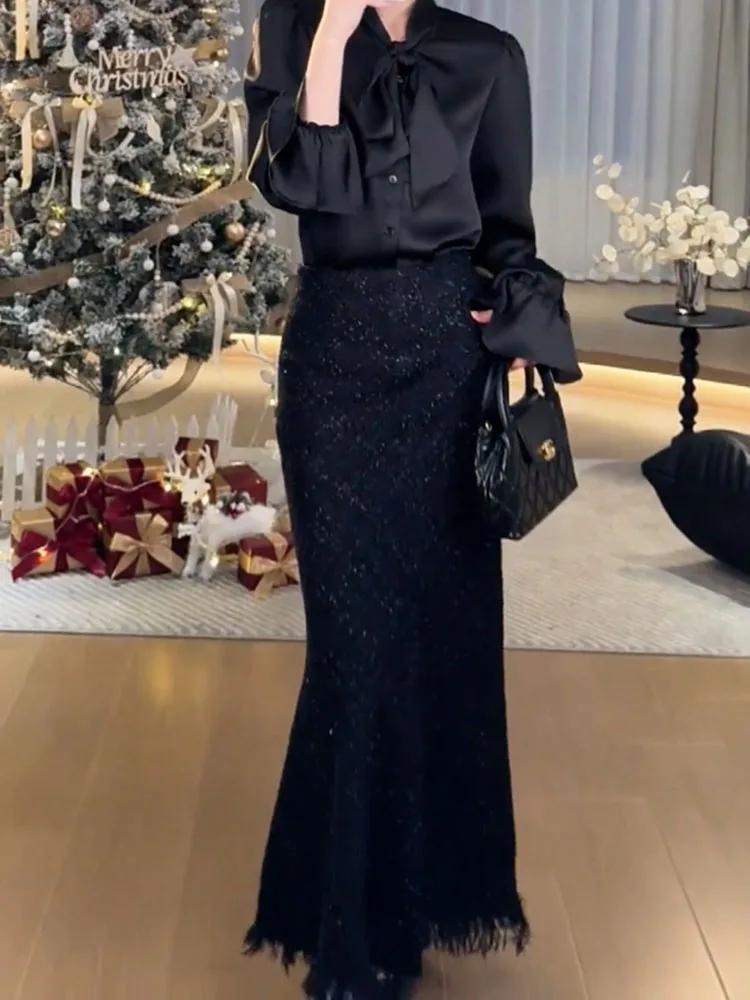 Высококачественное длинное платье размера плюс с кисточками в стиле ретро осень