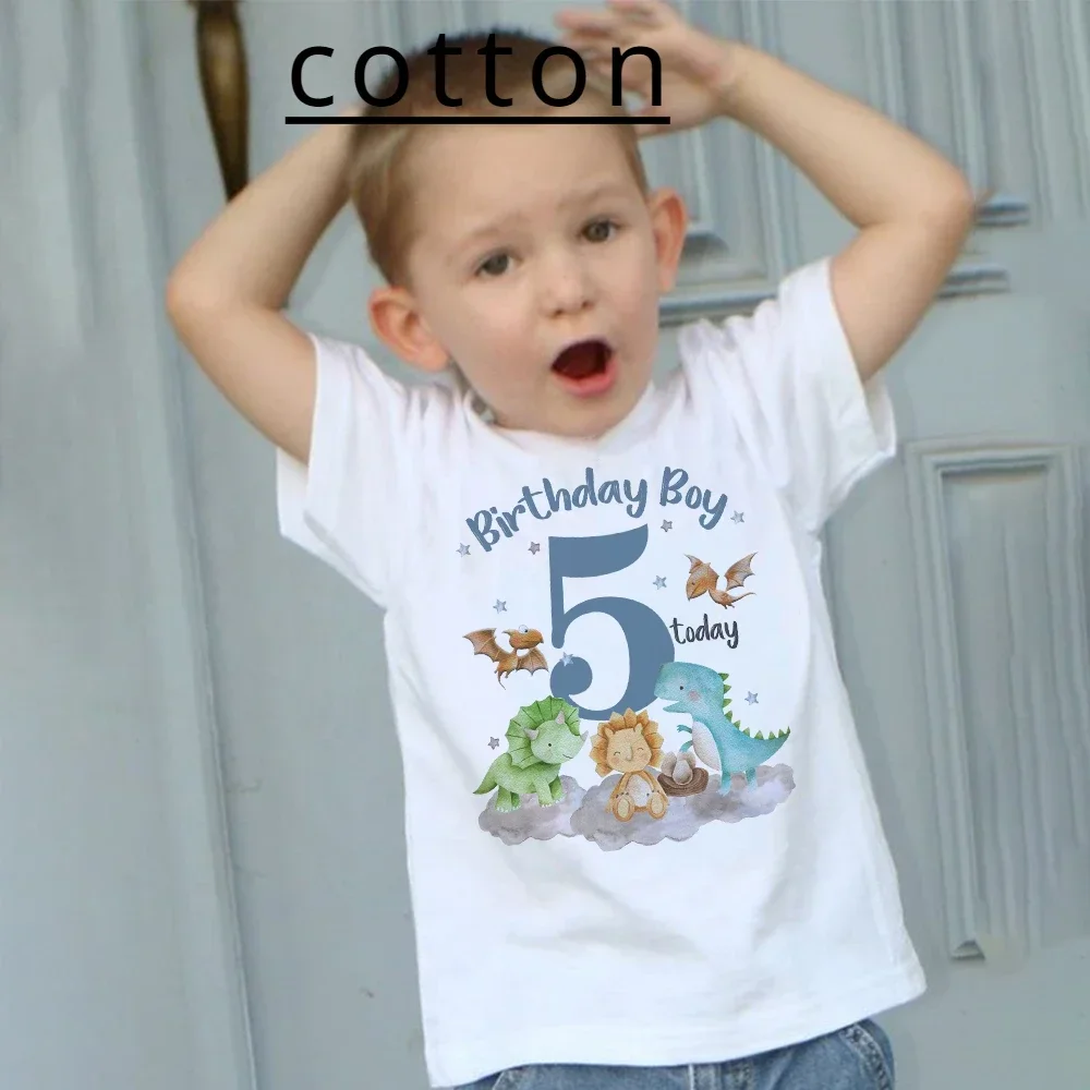 Летняя Детская Хлопковая Футболка С Принтом Динозавра Повседневный Топ Круглым