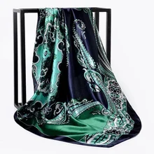 Bufandas cuadradas de satén para mujer, chal de seda con diseño estampado y de estilo hiyab pañuelo femenino a la moda con tamaño de 90*90 cm, de marca de lujo