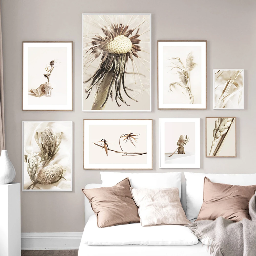 

Nordic Floral Botanical Wall Art Print Canvas Painting Posters Dandelion Dried Wheat Grass Pictures For Living Room Home Decor