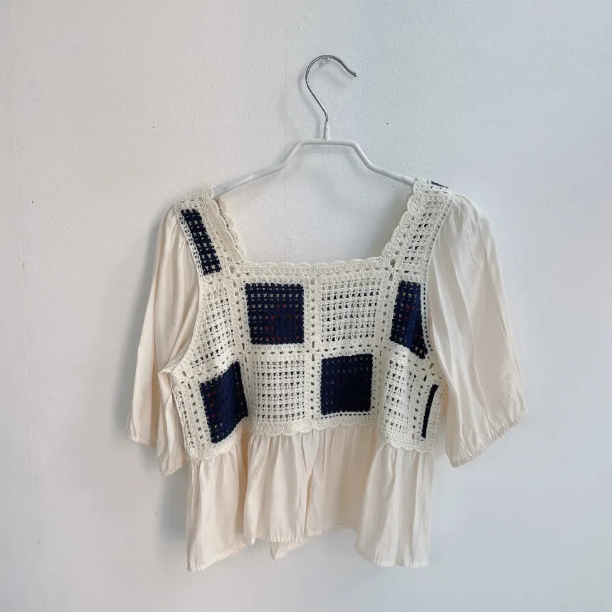 Симпатичные шифоновые блузки с цветочной вышивкой и кружевом в стиле пэчворк