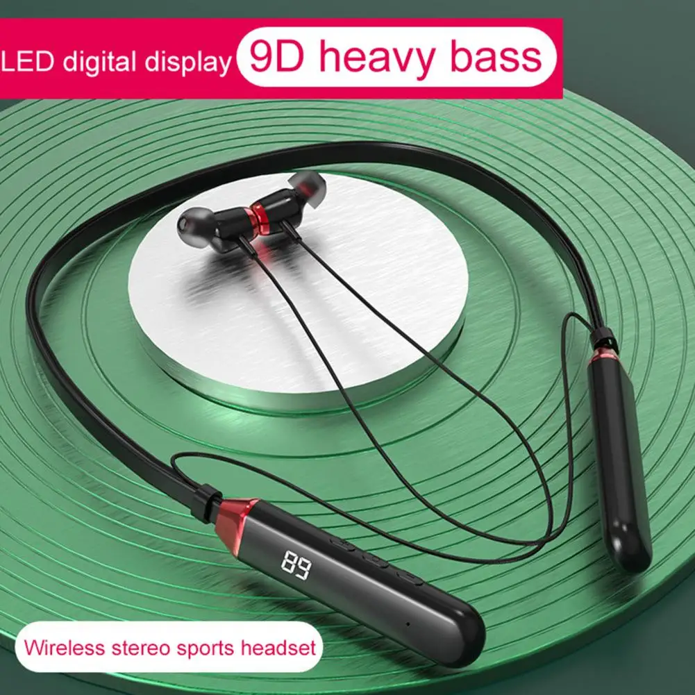

Bluetooth Wireless Earphones LED Digital Display Stereo Neckband Headphones Waterproof Sport Headset with Mic Noise Cancelling
