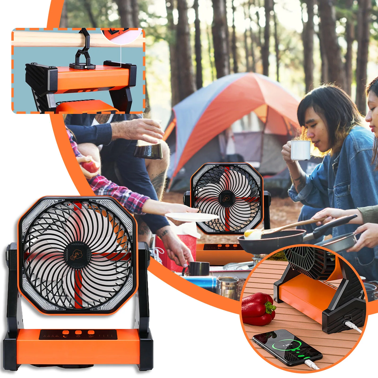 

Portable Wild Fishing Special Brushless Motor With Light Hidden Hanging Table Fan Outdoor Camping Cooling Fan With LED Light#g3