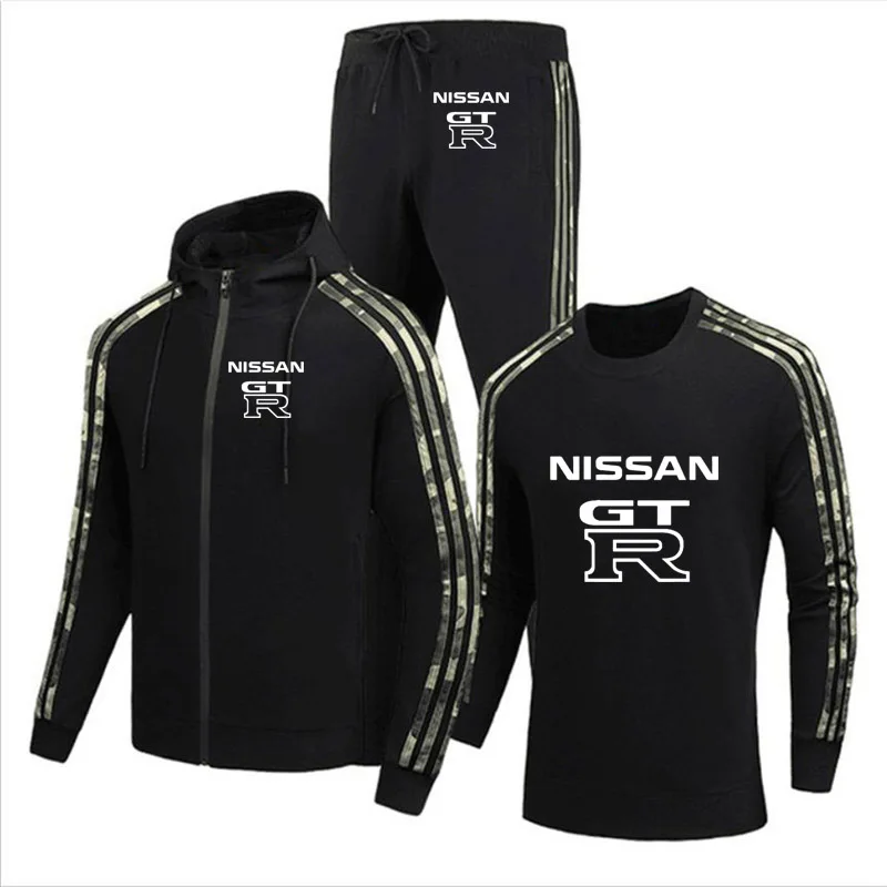 

Casual Spring Autumn Men's jackets GTR Car Logo Printed high quality cotton Men's jacket + sweater + pants three-piece suit