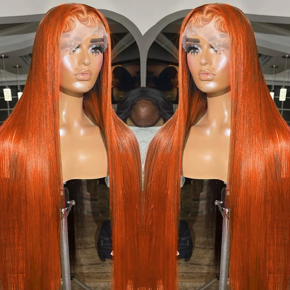 

Имбирные оранжевые прозрачные передние парики на сетке, прямые человеческие волосы 13 х4, фронтальные парики на сетке HD для черных женщин, предварительно выщипанные