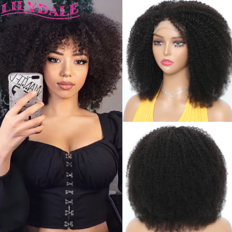 4x4 Afro Kinky Curly Closure Wig Lace Front Human Hair Wigs Bouncy Curly Humian Hair For Women Pre Plucked With Baby Hair