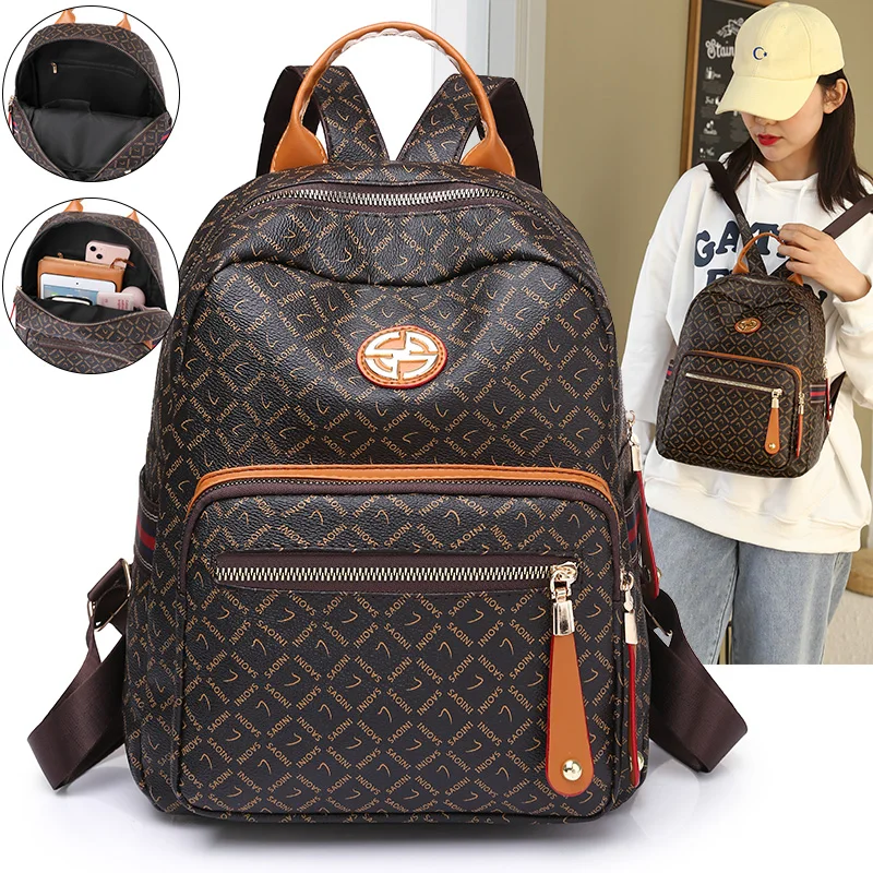 

YILIAN Soft leather patent fashion backpack ladies 2022 casual style high texture mini large capacity printed backpack