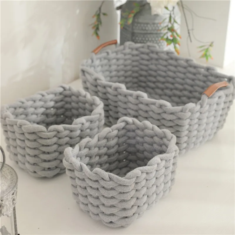 

Cosmetic Storage Box Coarse Wool Hand Knitted Basket Cloth Baskets Clothes Socks Clutter Organizer Home Bedroom Living Room