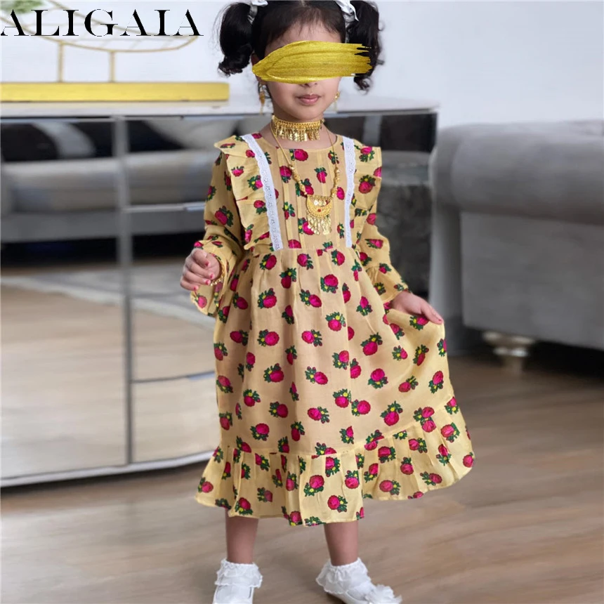 Мусульманское платье Aligaia, цветочные Абайи для детей, ИД кафтаны для детей, для девочек, Дубай, арабский, Турция, ислам, Пакистан, Арабская оде...
