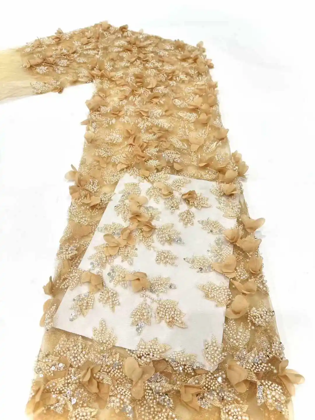 Африканские кружевные ткани с 3D блестками и бисером 2024 Высококачественная