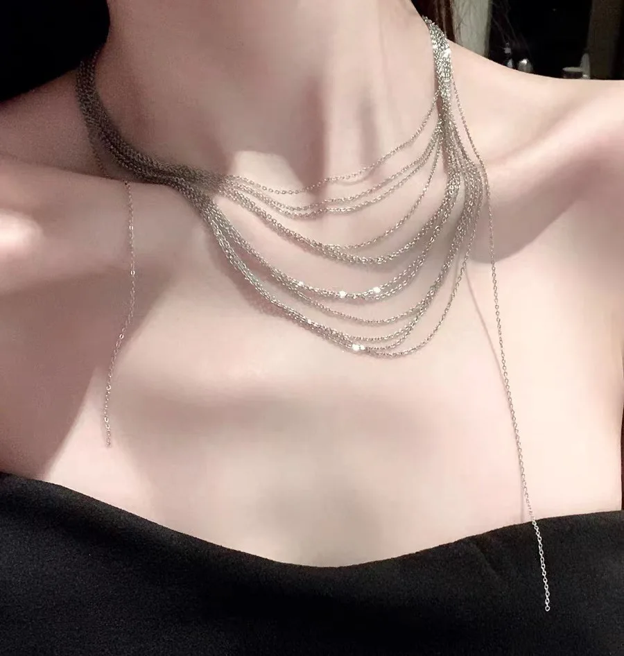 

Ins Premium Sense Irregular Multi-layered Streamline Necklace Vintage Personality Sexy Stacked Collarbone Chain Female