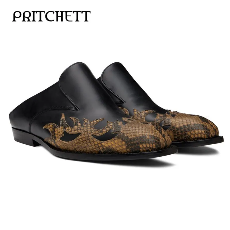

Black and Brown Paneled Loafers Crocodile Embossed Pattern Applied Casual Leather Shoes Polished Calfskin Stitching Men's Shoes