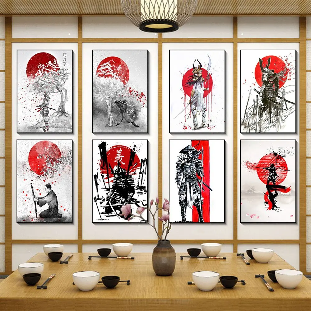 

Japanese style figure canvas painting living room corridor wall art swordsman poster home decoration mural