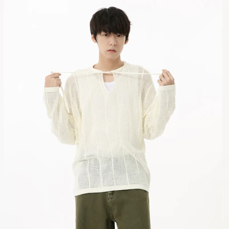 Мужской свитер с вырезами свободный винтажный пуловер оверсайз в Корейском