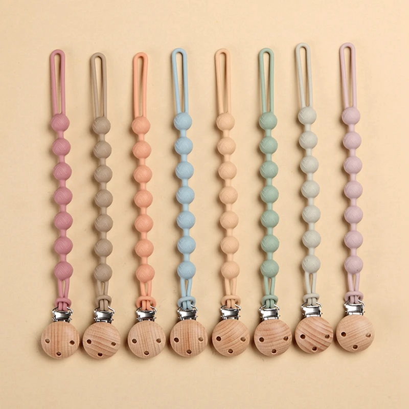 

Beech Wood Chew Bead Pacifier Clips Dummy Chain Holder Newborn Soother Chains Nipple Holder For Babies Teething Toy Baby Chew