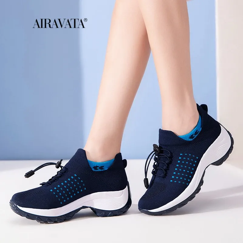 Sneakers Women Walking Shoes Platforms Increasing Height Breathable Comfortable Tennis Shoes Slip-on Anti-slip Tenis Feminino