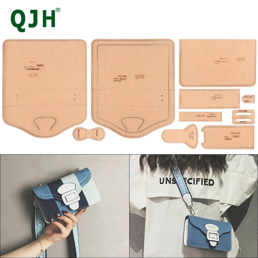 

QJH DIY Handmade Leather Ladies Small One-Shoulder Crossbody Bag Version Type Drawings Grid Pattern Leather Art Template