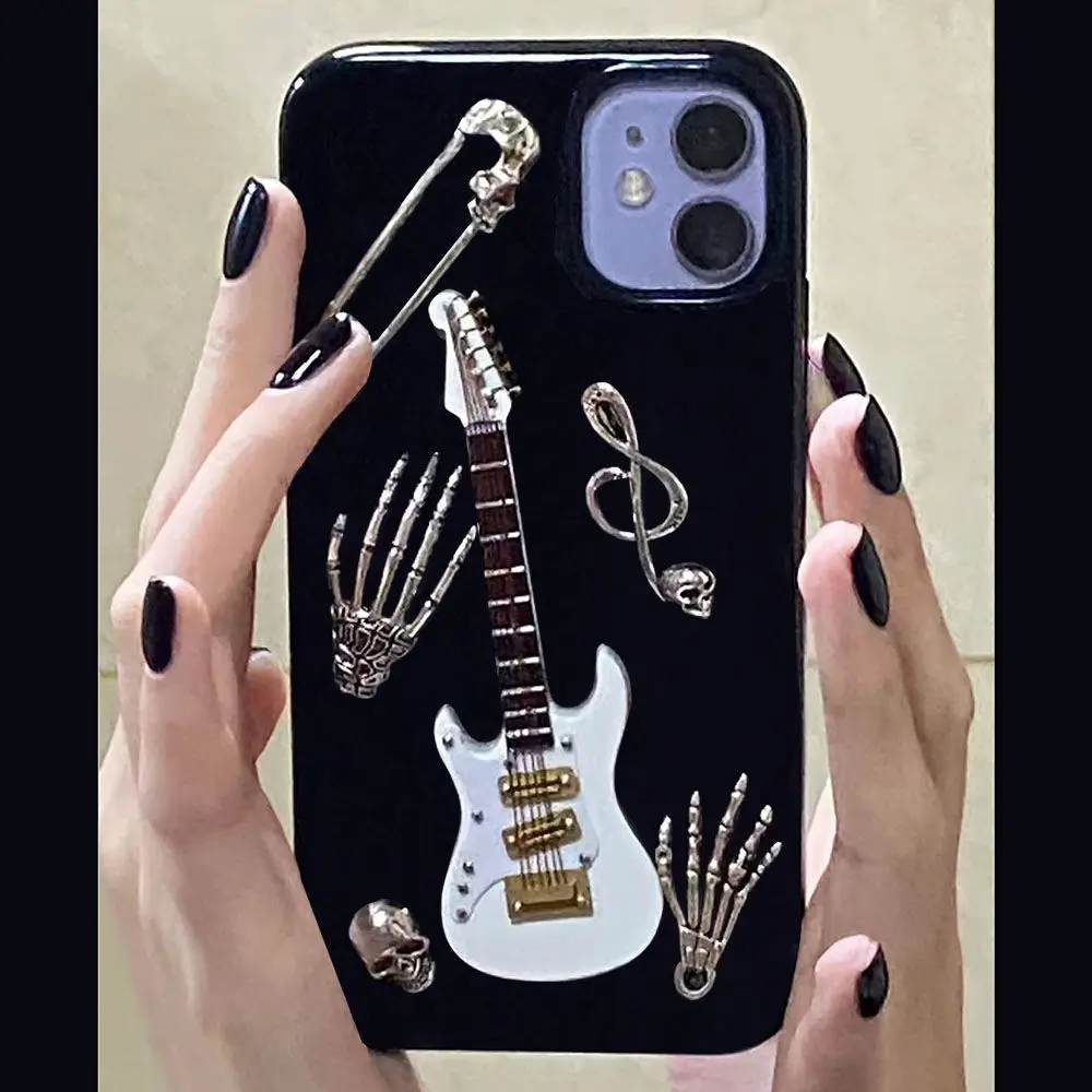 

Punk Skeleton Pin Guitar Phone Case for IPhone 14 11 12 13 Pro Max Funny Gothic Phone Case for IPhone XS Max 7 8Plus