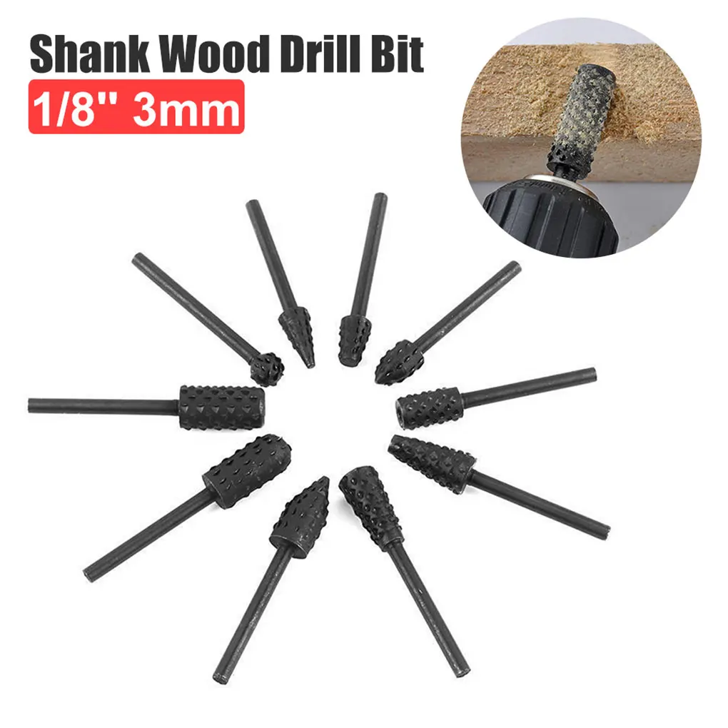 

10 Pcs 1/8 Inch Shank Rotary Rasp Woodworking Polishing Grinding Milling Rasp Bits Kit