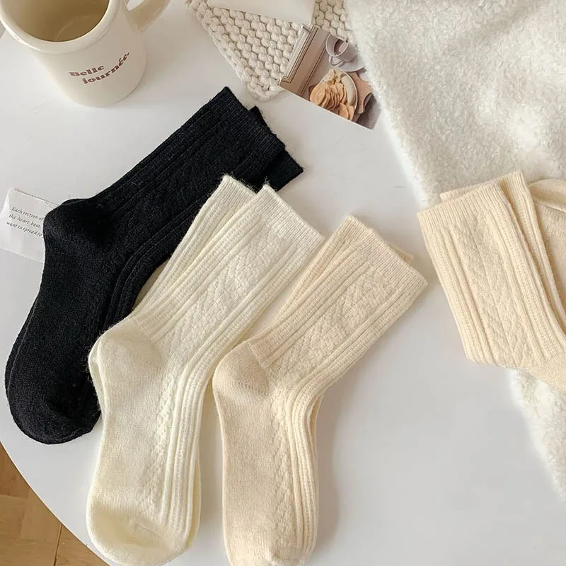 New Winter Socks Women Cashmere Wool Thicken Warm Women Socks Sox Japanese Fashion Harajuku Solid Color Thermal Long Socks