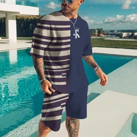 summer stripe letter printed men shorts t shirts suit short sleeve casual swimming pool mens suit customizable 2022 new