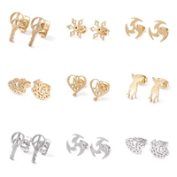 10 pairs stainless steel stud earring heart snowflake leaf animal shape earring silver gold plated for women girl jewelry gift