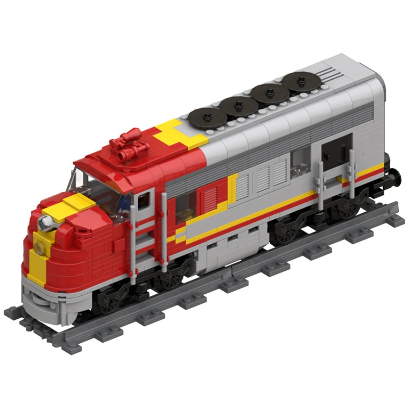 Фото Строительные блоки Santa Fe Super Chief MOC, тяжелый пассажирский локомотив с красной серебряной полосой, винтажный поезд своими руками №1