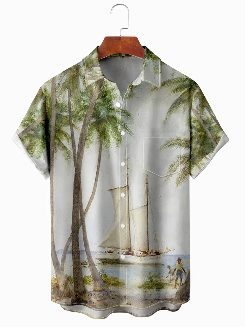 

Men's Ocean Print Casual Fabric Fashion Hawaiian Lapel Short Sleeve Shirt