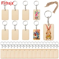 60pcs rectangle wood key chain blank wooden key chains tags to paint personalized key rings for engraving diy tags key craft