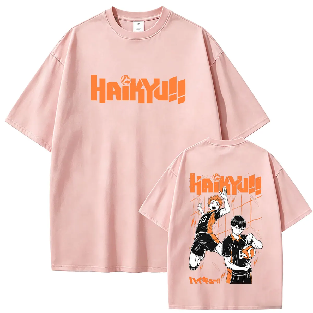 Фото Футболка с графическим принтом аниме Haikyuu Hinata Shoyo и Tobio Kageyama, мужская и женская, оверсайз, в стиле манга, винтажная уличная мода №4