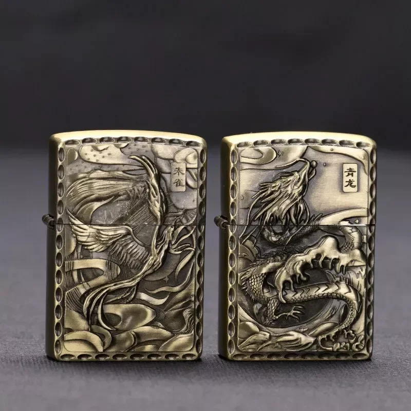 

Metal Kerosene Lighter Gift Personality Nostalgia Retro Windproof Creative Relief Engraving Bronze Animals Men's Gift Cigare