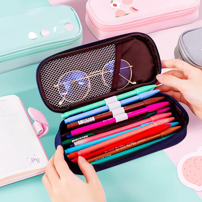 Тканевый чехол для карандашей креативный большой с изображением фруктов ручек