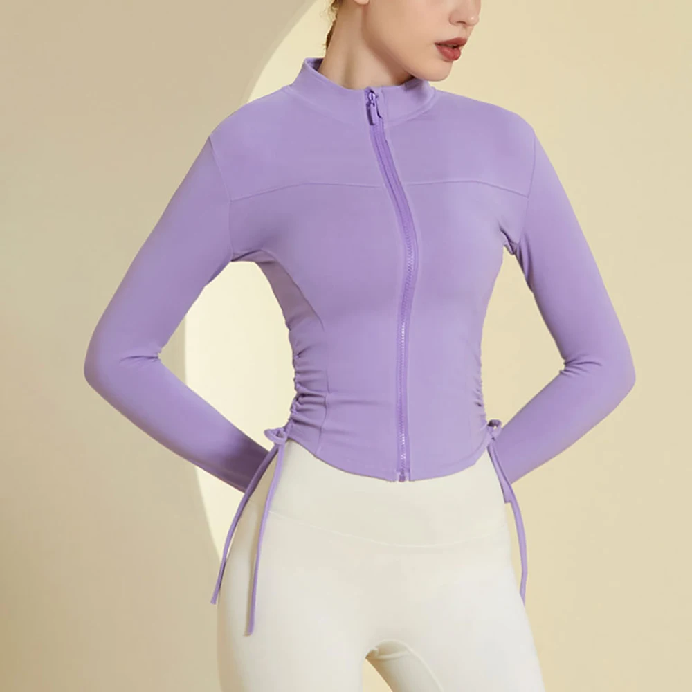 Sports Top Women Gym Long Sleeve for Fitness Coat Running Women Clothing Zipper Workout Tights Drawstring Gym Tops Yoga Shirts