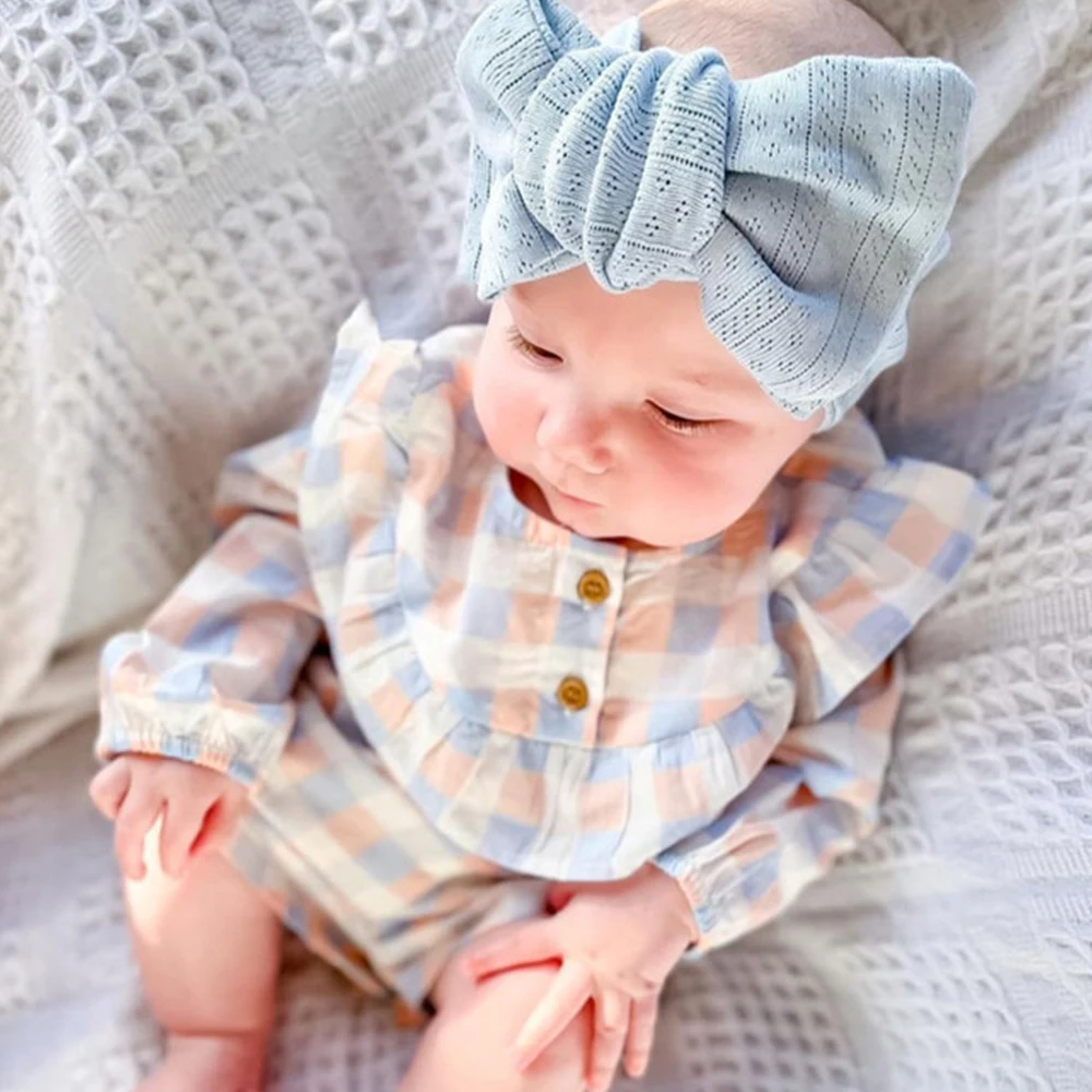 

Soft Jacquard Knit Headband Newborn Turban Large Bow Headband for Baby Girls Cotton Infant Baby Fontanelle Protection Headwrap