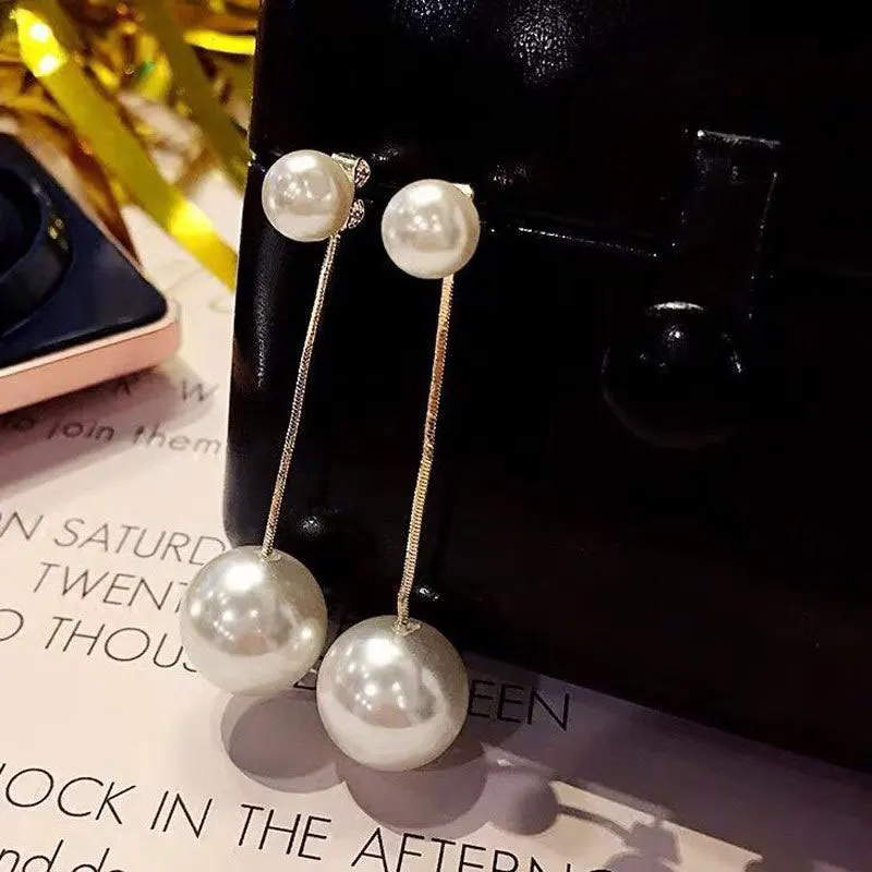 

South Korea S925 Silver Needle Size Pearl Long Earrings A Two-wear Tassel Earrings Women's Temperament Net Red Ear Jewelry