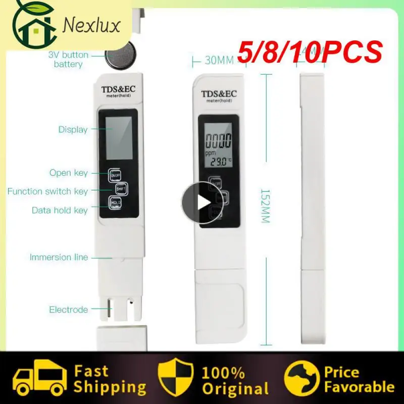 

5/8/10PCS Water Quality Monitor Lcd Tds Ec Meter Pen 3 In 1 Tds Ec Meter Temp Ppm Tester Water Quality Tester