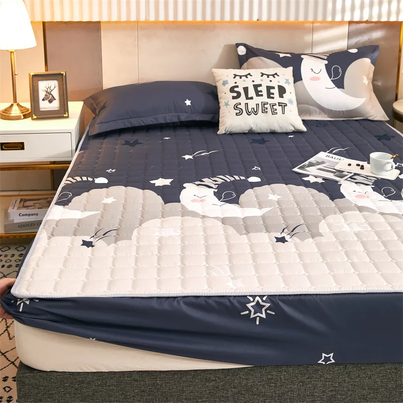 

2023 Thickened Quilted Mattress Cover Cotton Mattress Protector Soft Anti-mite Mattress Topper Hypoallergenic Air-Permeable Bed