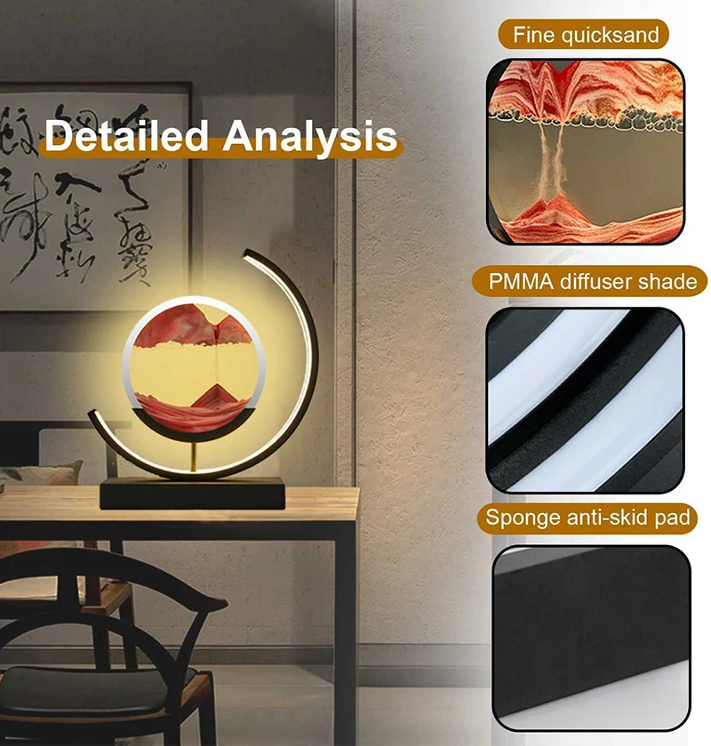 Настольная 3d-лампа с сыпучим песком светодиодный ночсветильник круглым стеклом