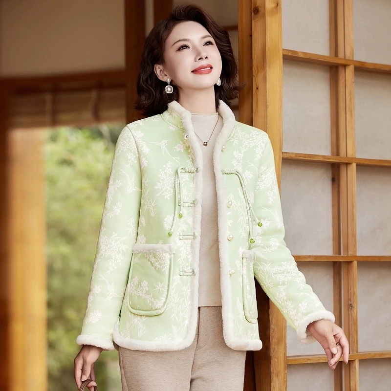 Новая хлопковая куртка с принтом в китайском стиле женская толстая теплая модная