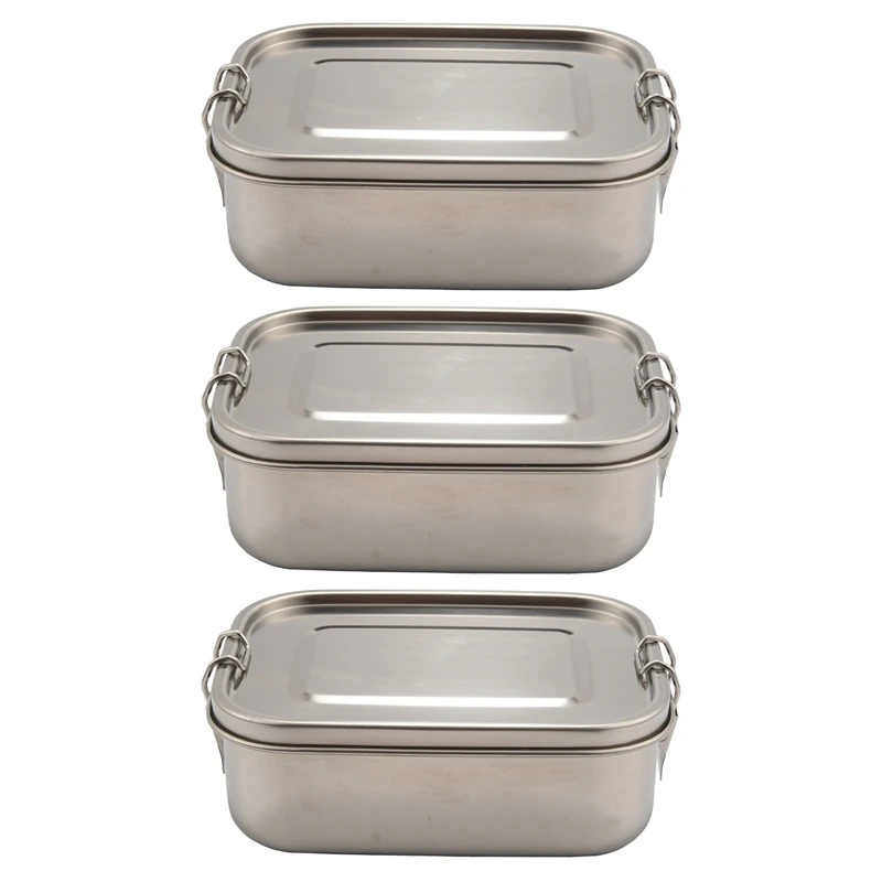 

3X Stainless Steel Lunch Food Container With Lock Clips And Leakproof Design, 800ML Bento Boxes Lunch Container