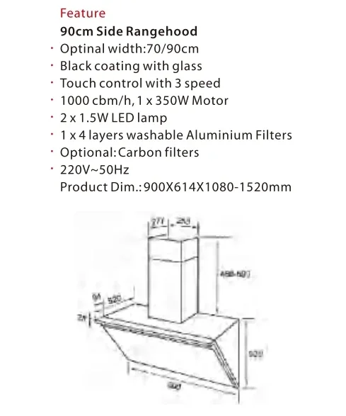 Вытяжка для настенного монтажа 90 см/35 дюймов сенсорное управление полная белая