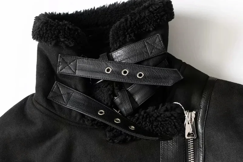 False Leather Suede Lamb Jacket Women Winter Thick Coat Zipper Locomotive Style Brown Turndown Collar Coat Outwear Loose Jackets