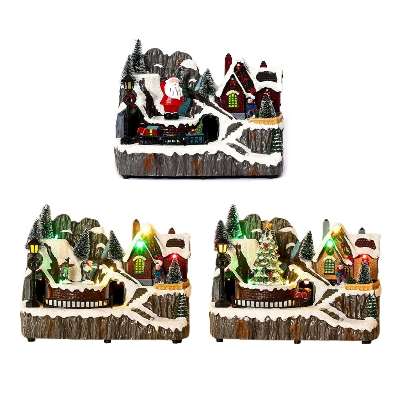 

Christmas Village House Figurine Resin Glowing Decorative Sculpture Supplies G2AB
