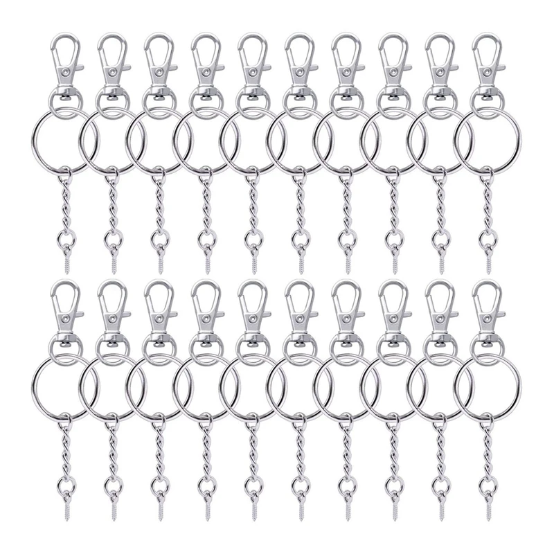 

50 Pieces Metal Swivel Clasps Lanyard Snap Hook Lobster Claw Clasp And Key Rings Keychain With 11Mm Screw Eye Pins